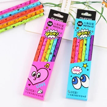 

Wood HB Standard Pencils Recycled Cute Cartoon Black Ink Color Kids Office School Writing Pen Touch Stationery Supplies 12Pcs