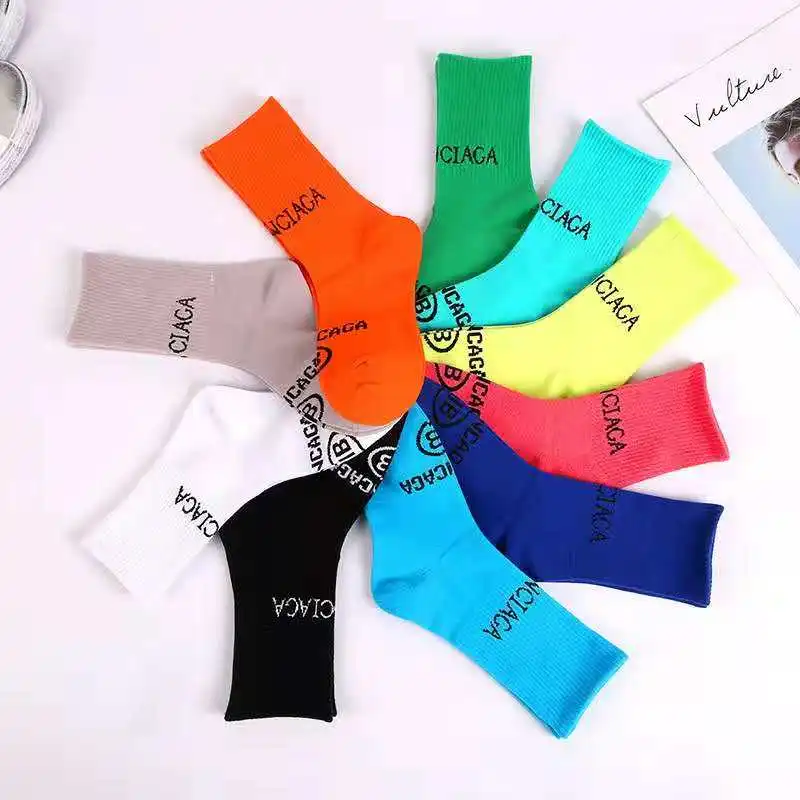 Модные брендовые Хлопковые женские осенне-зимние носки цвета уличные буквы однотонные полосатые спортивные повседневные длинные носки