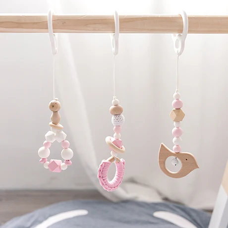Pink Bird 3 шт./компл. детские погремушки деревянные бусины подвесной мобиль детские игрушки кровать висит декор ручной работы Аксессуары для колясок для продуктов - Color: Pink Bird