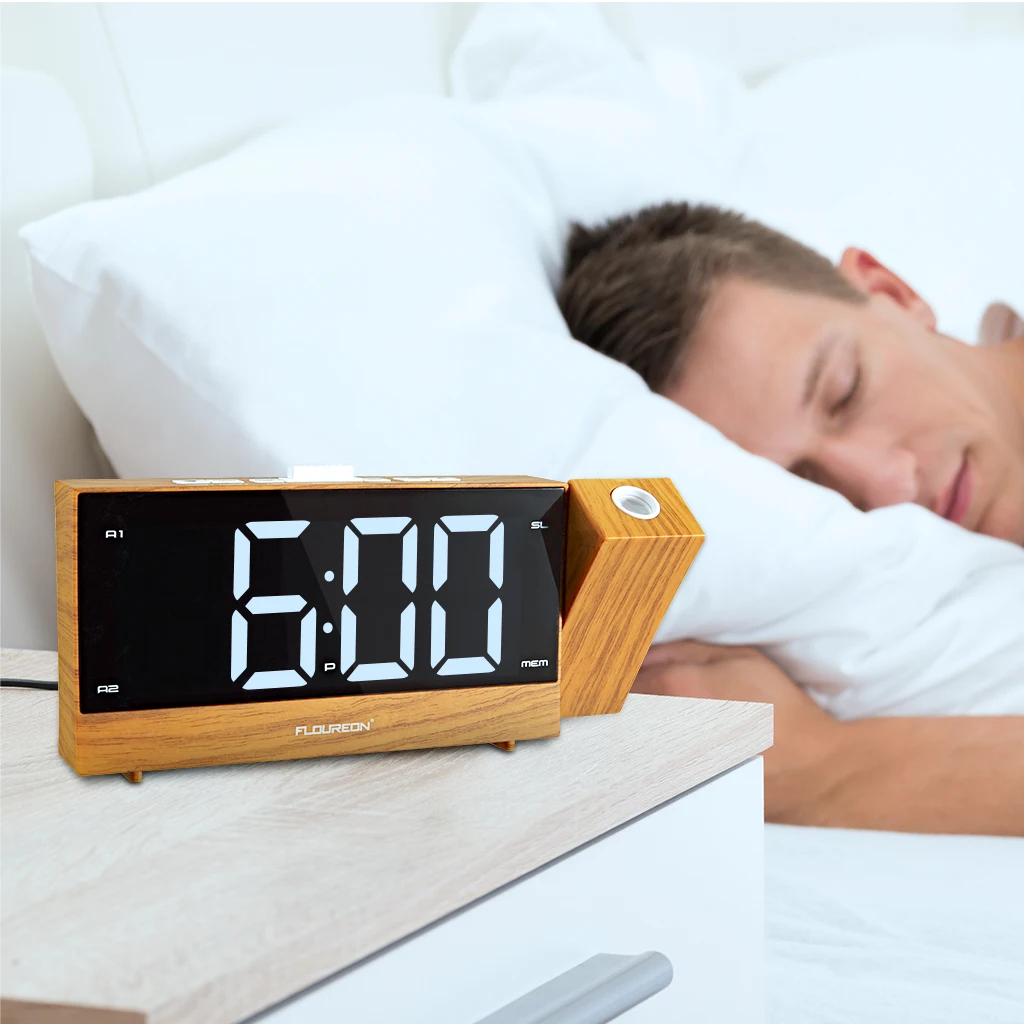 Проекционный радио будильник светодиодный цифровой настольный часы функция повтора сигнала 180 ° Регулируемый проектор fm-радио с таймером сна
