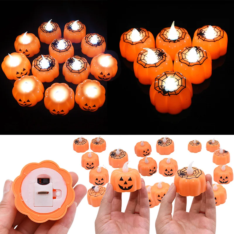 Pumpkin Spider Shape Candle Lights Lamp Halloween Party Decoration Warm White Haunted House Bar Desktop Ornament Home Decoration