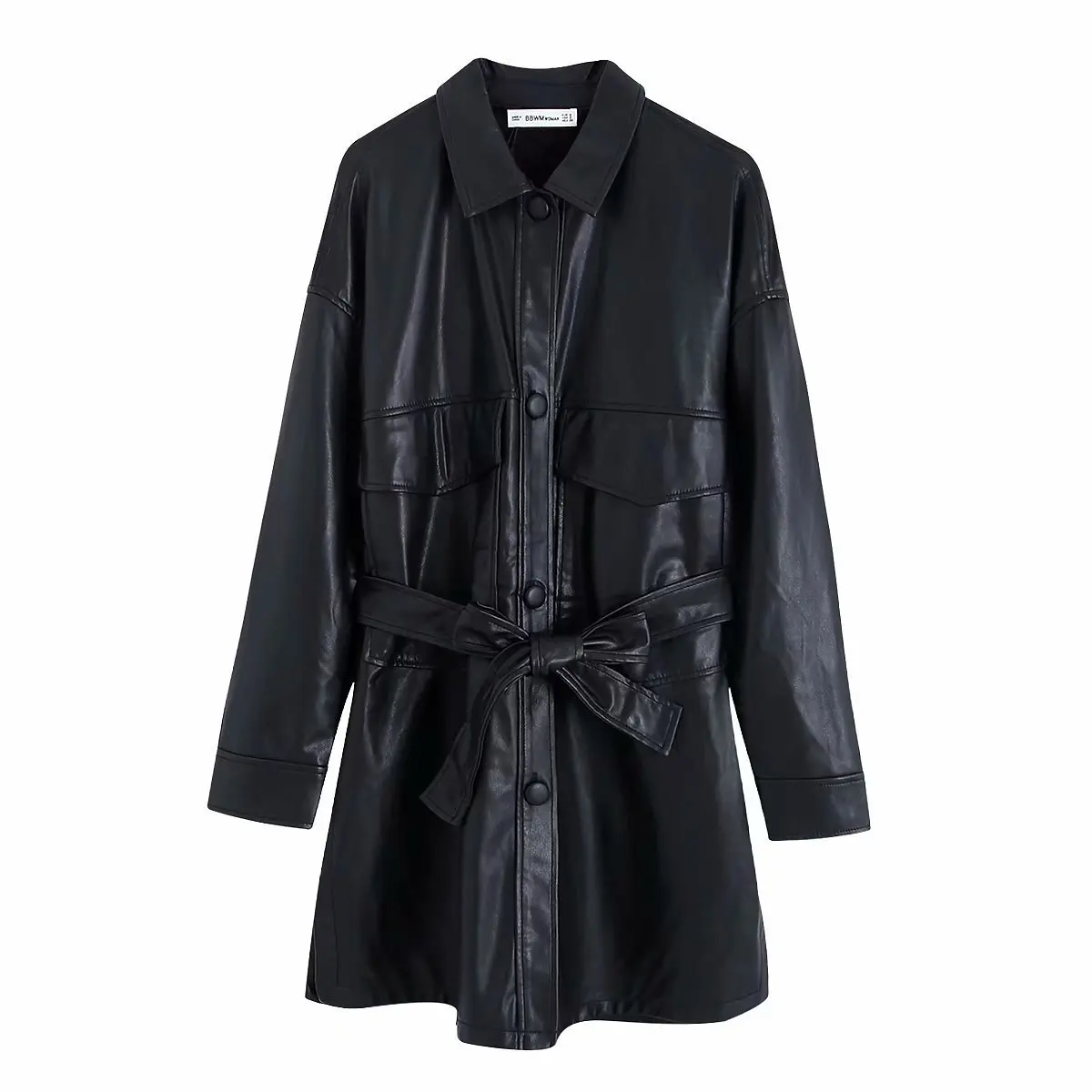 

2019 Europe And America Autumn And Winter New Style Versatile Leather Coat Locomotive with Belt Imitation Leather Jacket Coat Wo