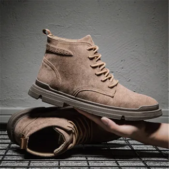 

Spring Autumn Men Genuine Leather Ankle Boots High quality Cow suede Work Shoes Retro Classic Lace up Outdoor Motorcycle Booties