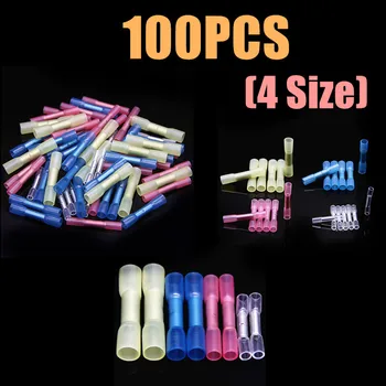 

100Pcs Thicken Heat Shrink Butt Terminal Set Insulated Electrical Wire Splice Cable Shrinkable Tube Crimp Connectors 4 Sizes Kit