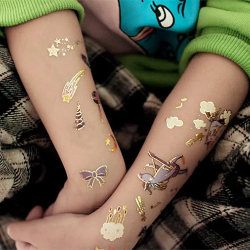 5pcs Gold Unicorn Temporary Tattoo Sticker Cartoon for Kids Face Children Body Fake Makeup Waterproof Stickers | Красота и здоровье