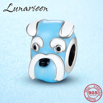 

925 Sterling Silver Power with Friendly dog blue enamel Charms Pendants fit DIY Bracelets Silver 925 jewelry making 2020