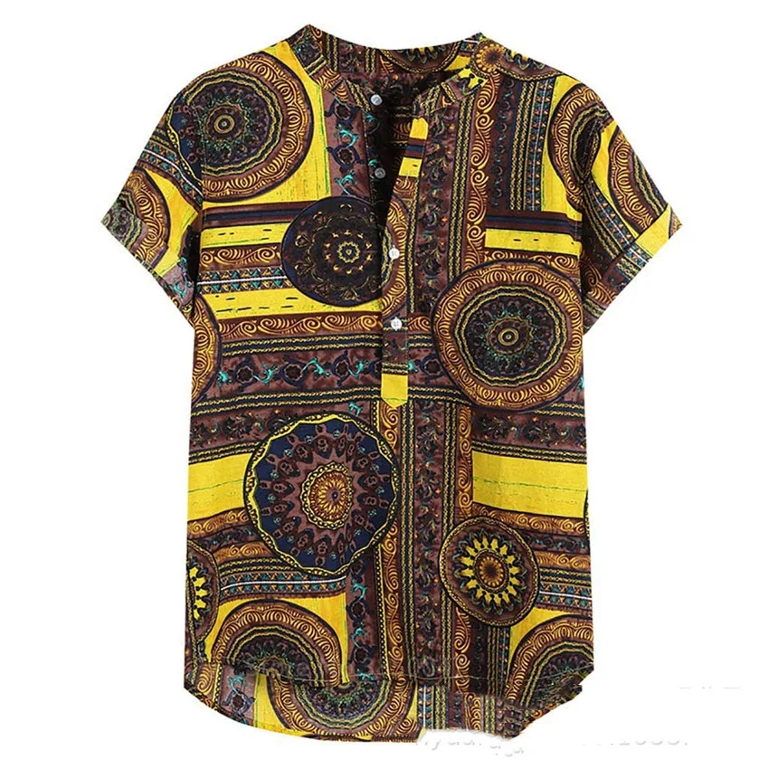 African Clothes News Men Dashiki Print Summer Shirts Bazin Riche Fashion Tribal Male Hip Hop Ethnic Short Sleeve Clothing