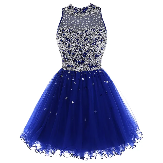 Cheap Royal Blue Homecoming Dress Crystal Beaded Sparkly Short Gowns Above Knee Mini Prom Graudation Dress Party Free shipping Royal Blue