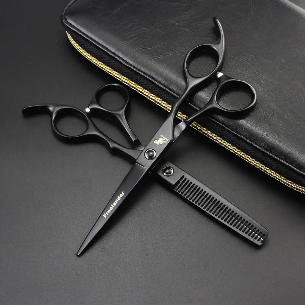 

6.0" black 440C hair cutting scissors hairdressing kits japanese hairdressing scissors hot hair shears professional barber tools
