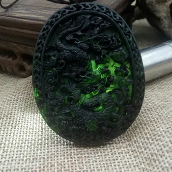 

Natural Black Green Jade Pendant Treasure Hand Carved Lucky Amulet Jade Pendant Stone Garden Home Decoration Accessories Statue