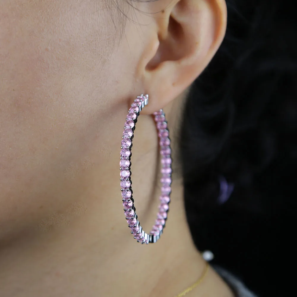 zircônia cúbica redonda 5A, aros de pinky rosa CZ colorido, joias, 55mm