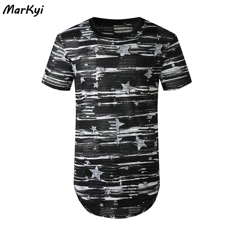 

MarKyi 2020 summer fashion hole t-shirt for men brand hip hop short sleeve top tees shirt man