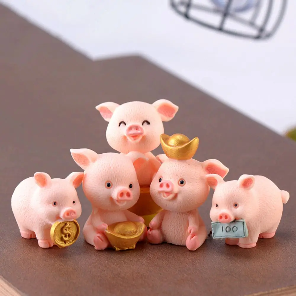 

1 Pcs Miniature Pig Figures Aborable Animal Figurines Toys Lucky Piggies Cake Topper Decorations Resin DIY Craft Table Decor