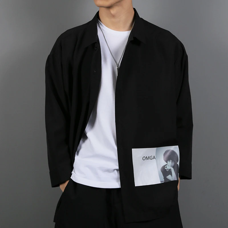 

2019 Summer Men's New Casual Solid Color Pattern Printing Long-sleeved Lapel Shirt Loose Temperament Trend Cotton M-5XL