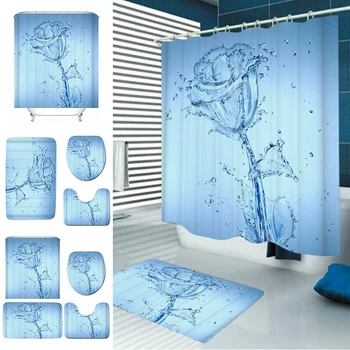 

Blue Rose Flower Shower Curtain Bathroom Waterproof Polyester Shower Curtain Leaves Printing Curtains For Bathroom Shower