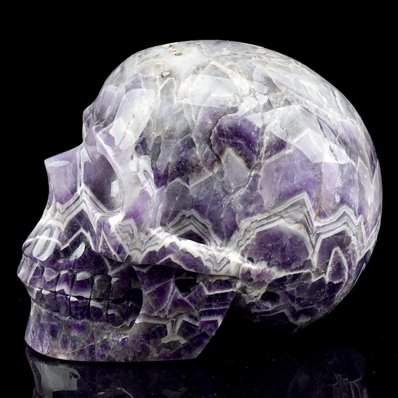RSkull 7 дюймов исцеляющая реалистичная скульптура черепа из натурального аметиста ручной работы Хрустальная статуя черепа домашний декор художественные работы