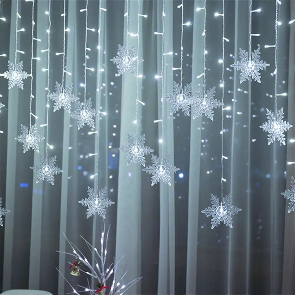 Waterproof Christmas LED Snowflake String Fairy Lights Curtain Window Xmas Decor