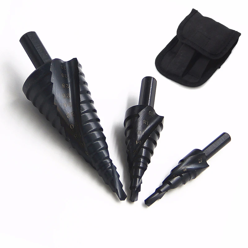 

3PCS HSS Cobalt Step Stepped Drill Bit Set Nitrogen High Speed Steel Spiral For Metal Cone Triangle Shank Hole woodworking tools