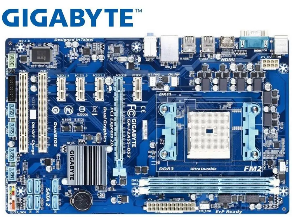 Оригинальная Материнская плата Gigabyte для AMD Socket FM2 DDR3 GA-F2A55-DS3 USB2.0 64GB A55 б/у