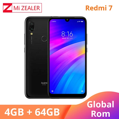 Xiaomi Redmi 7 4 ГБ ОЗУ 64 Гб ПЗУ синий мобильный телефон Snapdragon 632 Xiomi 12MP камера 4000 мАч батарея полный экран - Цвет: Черный