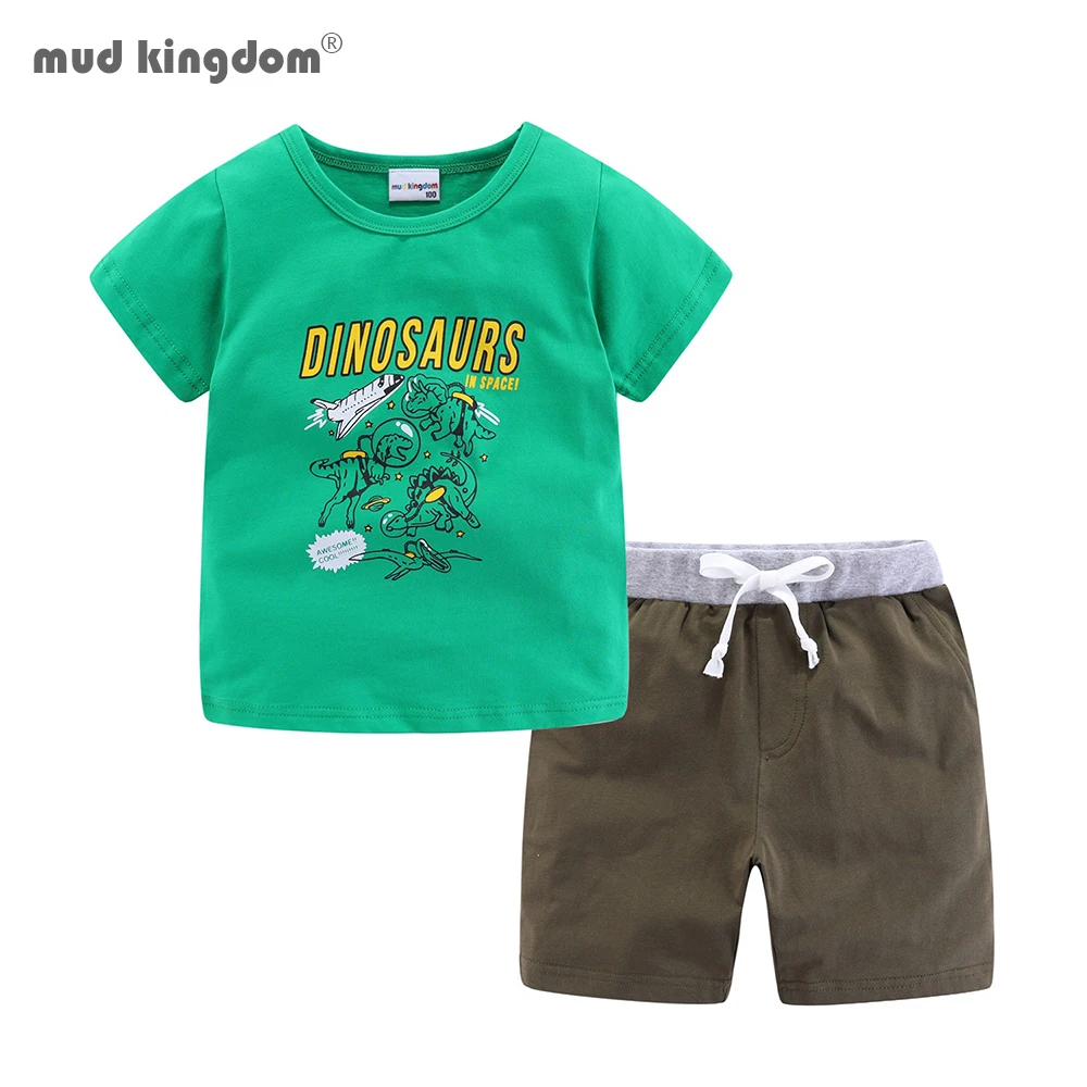 

Mudkingdom Toddler Boys Cartoon Dinosaur Outfits Baby Summer Tees Suits Short Sleeve Children Clothing T-Shirt + Shorts