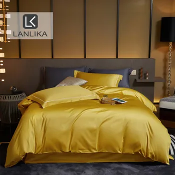 

Lanlika Yellow Double Bedding Set Home Textiles Decor Luxury 6A High Quality Pure Cotton Healthy Fabric Duvet Cover Fitted Sheet