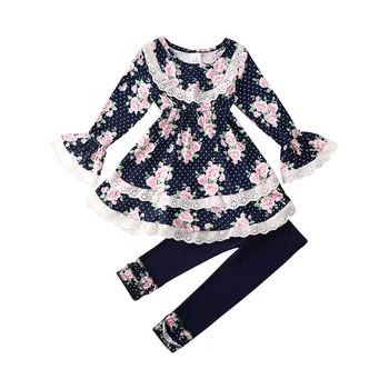 

2PCS Kids Baby Girl Clothes Long Sleeve Clothing Flower Lace Tops Dress+Pants Leggings Outfits Kids Costume