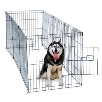

Newly 24\" high flat top wire fence pet folding fence game area 8 pieces with open door black (PTMP-02-24) TE889
