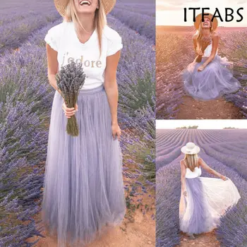 

2019 New arrival Women Boho Double Layer Chiffon Retro Long Maxi Skirt Sundress Skirt Casual Skirt