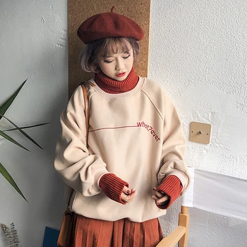 

Aulead Sweatshirt Femme 2019 Autumn Womens Fahion Long Sleeve Plus Velvet Sweatshirts Korean Harajuku Embroidery Hoodies Tops 5c