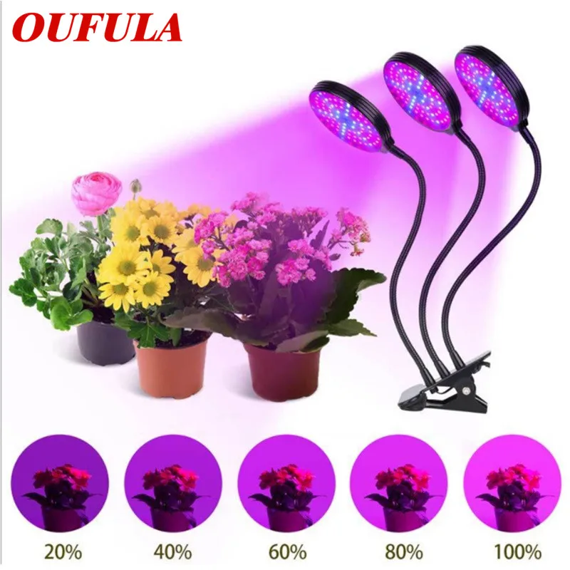 

OUFULA LED Plant Growth Lamp Full Spectrum 30W 45W High Power 5-Speed Dimming Timing With Clip