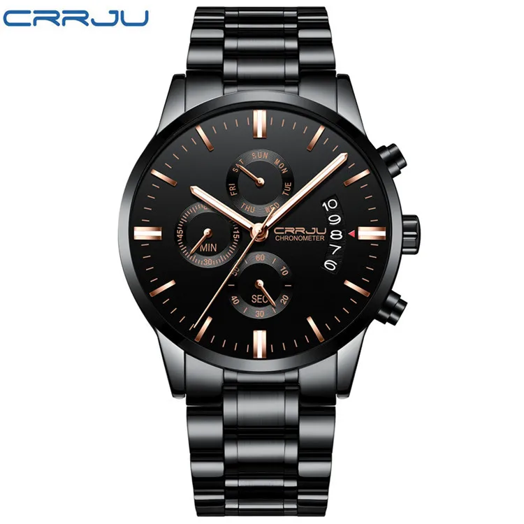 

Crrju/ka jun New Style 2222 MEN'S Watch Six-pin Timing Multi-functional Watch Week Calendar Display
