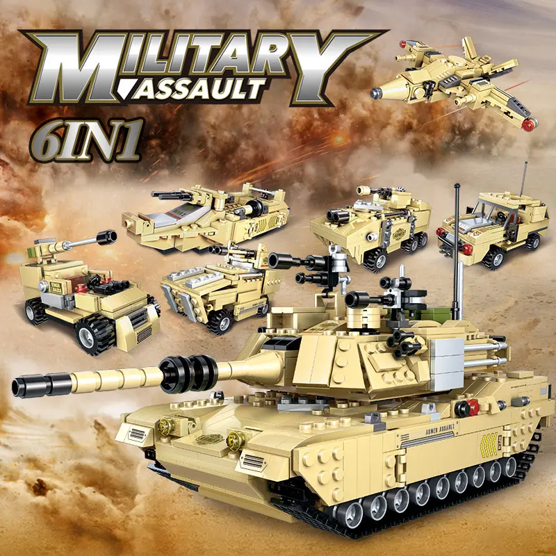  6 In 1 929PCS M1A2 Main Battle Tank Building Blocks Legoingly Military WW2 Soldier Figures Model Ve