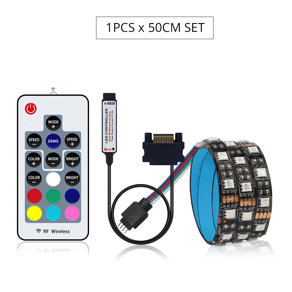 1pcs x 50CM SET DC 12 В RGB 5050 Светодиодная лента для Светодиодный чехол для ПК компьютера SATA rgb лента 1 м 2 м, 17Key RF SATA светодиодный контроллер гибкий светильник - Испускаемый цвет: 1pcs x 50CM SET
