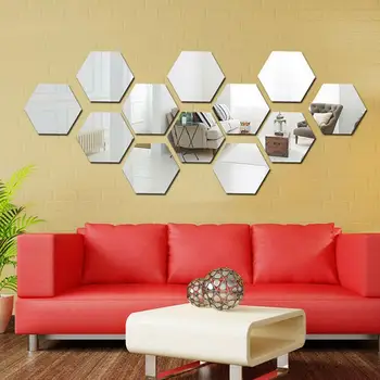 

12pcs/set 3D Hexagon Acrylic Mirror Wall Stickers DIY Room Art Wall Mirrored Stickers Living Decorative Stickers C4R0
