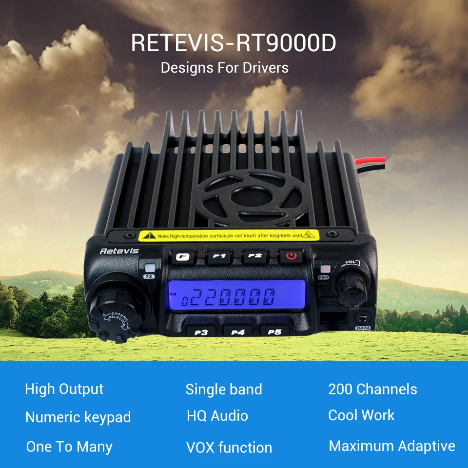 Retevis RT-9000D мобильный автомобильный радиоприемопередатчик VHF 66-88MHz(или UHF) 60W 200CH Scrambler Walkie Talkie+ динамик микрофон+ программный кабель