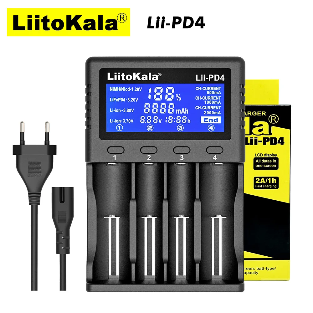 LiitoKala Lii-PD4 Battery Charger LCD Display for 18650 26650 21700 18350 AA AAA 3.7V/3.2V/1.2V/1.5V lithium NiMH Li-ion battery - ANKUX Tech Co., Ltd