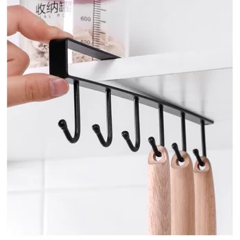 

CYSINCOS Cupboard Hanging Hook Rack Kitchen Storage Shelf Organizer Closet Clothes Shelf Glass Mug Holder Wardrobe Hanger