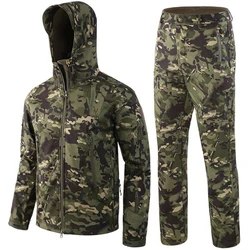 Men's Military Uniform Tactical Jacket Sets Soft Shell Camouflage Hooded Jackets Plus Fleece Pants Outdoor Warm Military Clothes