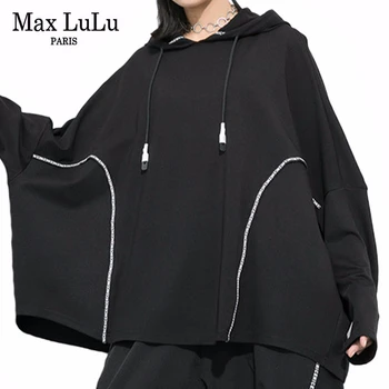 

Max LuLu 2019 Korean Fashion Style Ladies Hooded Hoodies Women Black Sweatshirts Autumn Black Clothes Loose Streetwear Plus Size