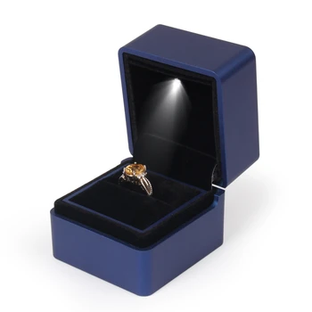

Blue Female Wedding Rings With LED Light Jewelry Packaging Box Women Earrings Necklaces Storage Display Cases For Lover 2 Color