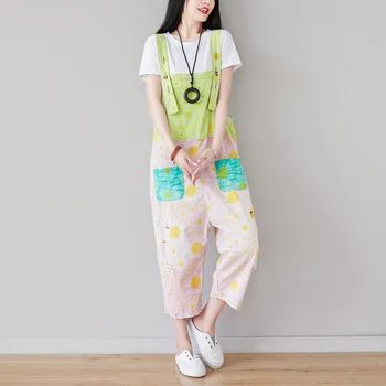 

Summer Jumpsuits Overalls Women Dungarees Rompers Big Loose Print Patchwork Pink Sweet Cute Kawaii Casual Fashion AZ21381725