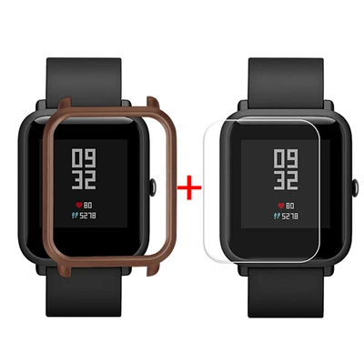 Coffee Защитный чехол-накладка для Huami Amazfit Bip Younth Watch с защитной пленкой для экрана, тонкая красочная рамка, корпус из поликарбоната, идеально подходит для S30 - Цвет: Coffee