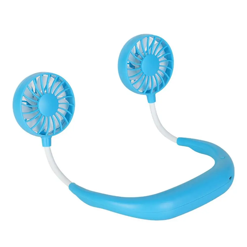 Blue USB с двумя головками вентилятор с завязками на шее охладитель воздуха небольшой Размеры вентилятор портативный вентилятор кондиционер электрические радиаторы - Цвет: Blue