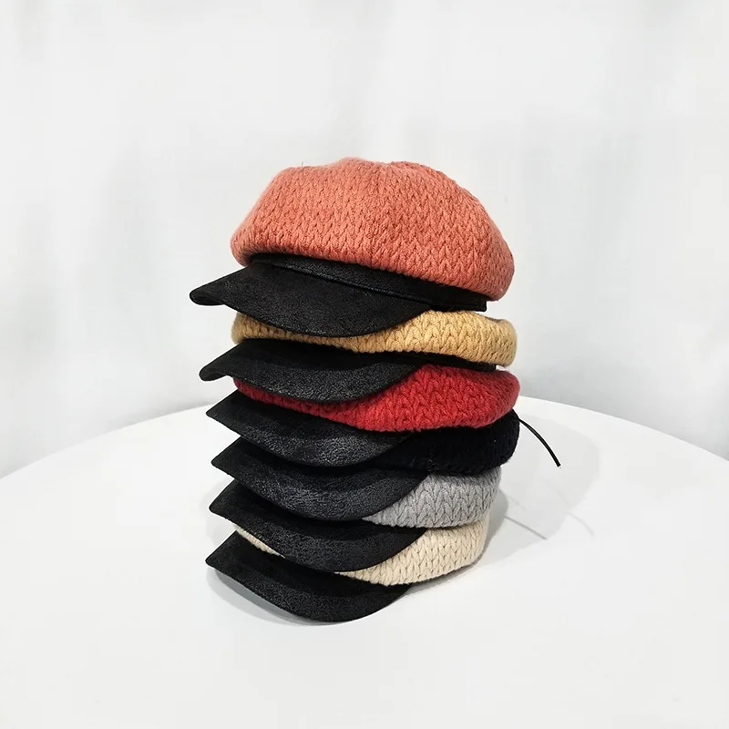 

Hat Women's Korean-style Autumn And Winter Knitted Octagonal Cap Retro Versatile Thick Warm Literature And Art Beret Cricket-cap