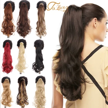 

TALANG 24" Long Curly Clip In Tail False Hair Ponytail Hairpiece Wrap Round With Hairpins Synthetic Pony Tail Hair Extension