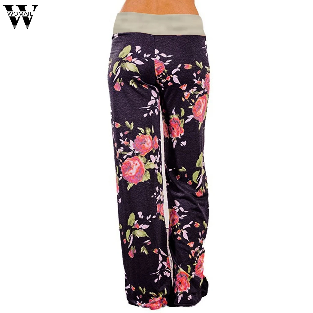 Womail женские брюки женские s удобный стрейч цветочный принт шнурок Палаццо широкие брюки для отдыха женские брюки s-xl