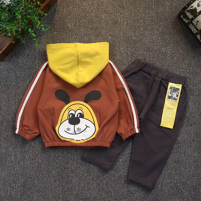 Осенний повседневный комплект детской одежды; топ с короткими рукавами и принтом с героями мультфильмов; Верхняя одежда и брюки; Детский комплект из 2 предметов; От 0 до 5 лет