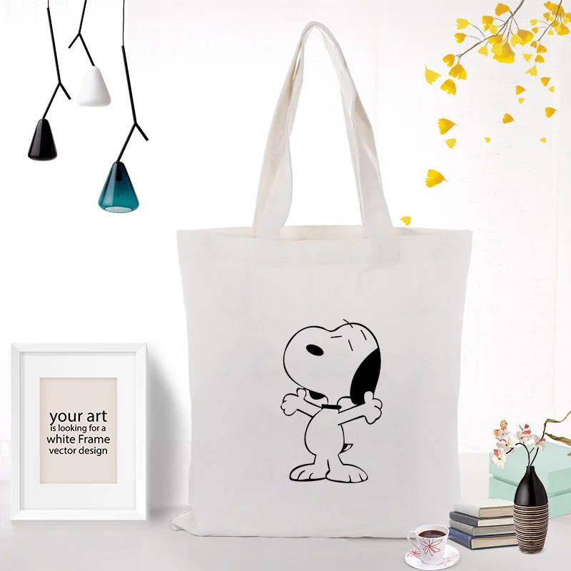 Сумка милая мультяшная собака холщовая вместительная сумка для покупок сумка на заказ Печать текстовый логотип DIY экологическая многоразовая утилизация ежедневного использования