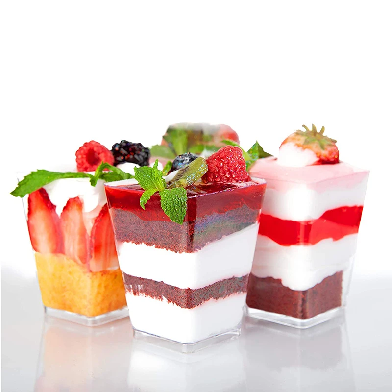 

6pcs 110ml Plastic Dessert Cups Transparent Portion Trapezoidal Food Container for Jelly Yogurt Mousse Dessert Baking